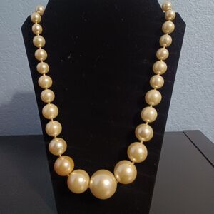 Vintage Large Beige Faux Pearl Statement Necklace, 24"